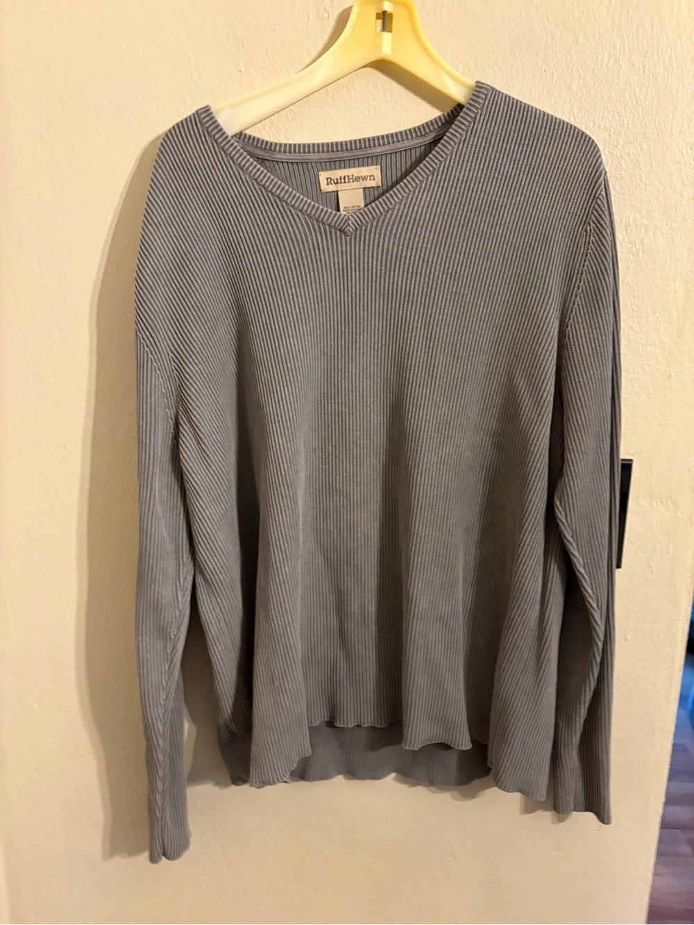 Ruff Hewn Men's V-Neck Ribbed Sweater - Light Gray